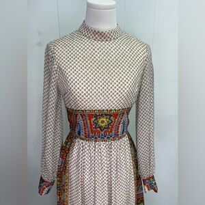 Vintage 1970’s Folkloric Rembrandt Wool Challis Maxi Dress